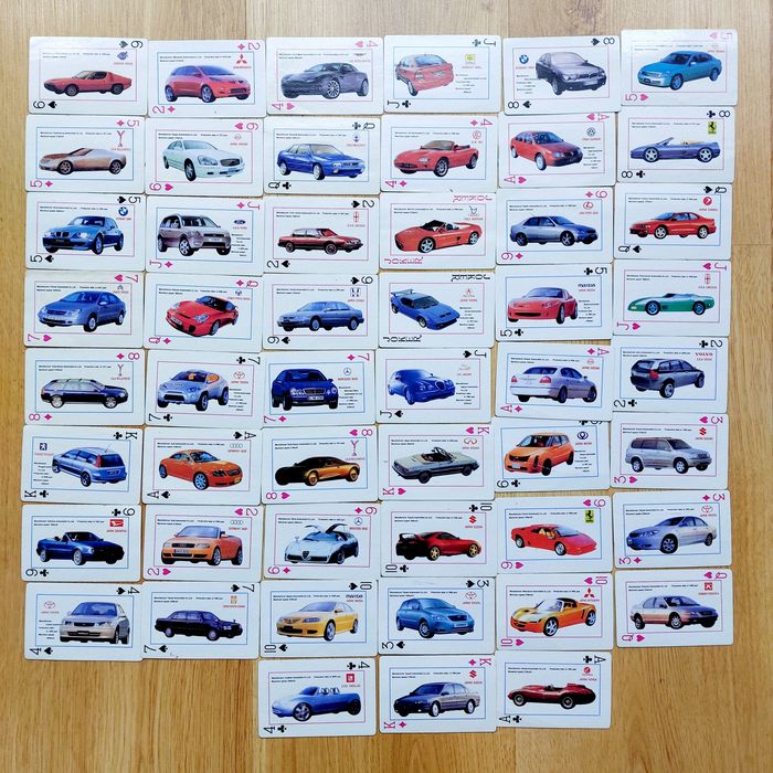 Stare karty do gry z samochodami, lata 2000 51szt.