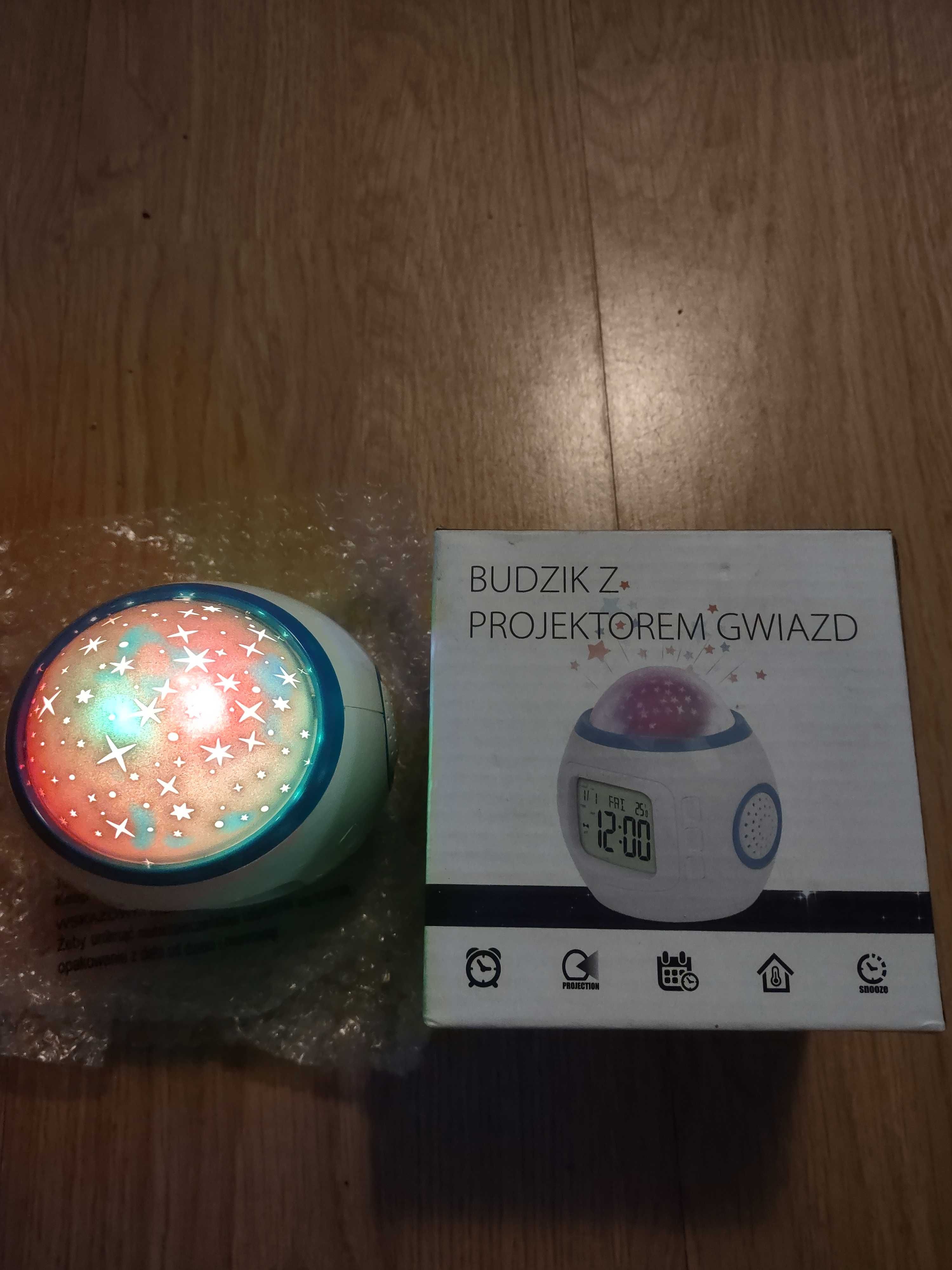 Budzik projektor gwiazd nocne niebo odgłosy natury termometr kalendarz