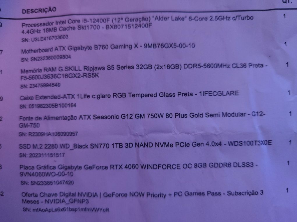 PC Gamer Rtx4060/i5-12400f/32GB DDR5-5600MHz/1Tb SSD M.2