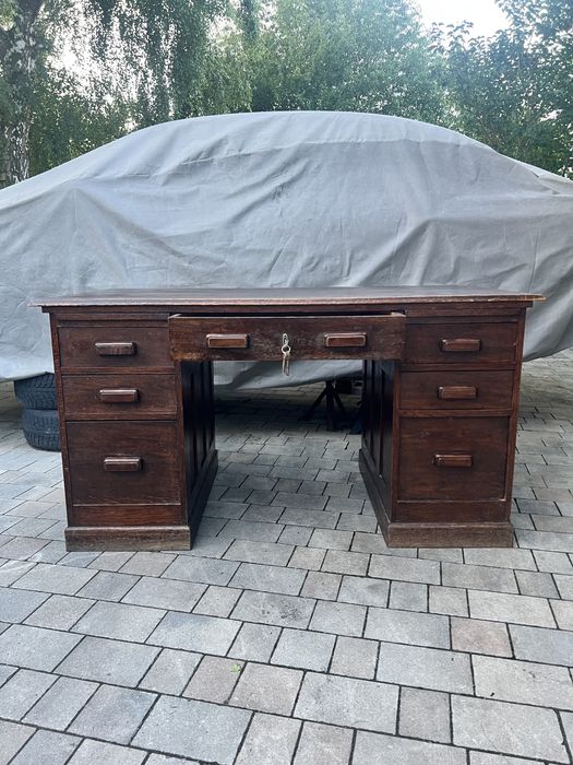 Dębowe przedwojenne drewniana biurko centralny zamek