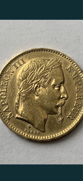 Продам золотую монету 20 франков Наполенон, 1867 г.