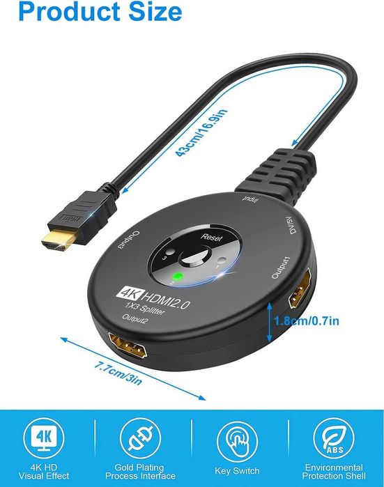 Rozdzielacz HDMI 2.0 obsługuje 4K 60 Hz Gbps do Xbox PS4/5