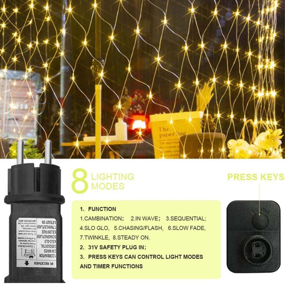 Liyade Girlanda świetlna z siatki, 3 x 2 m, 200 diod LED