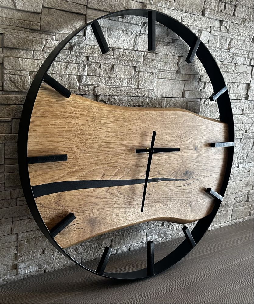 Zegar w stylu loft z drewna dębu - średnica 60 cm