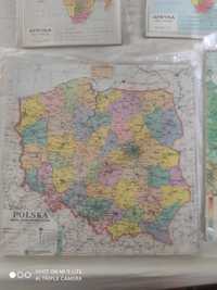 Mapy puzzle , Polska , Europa , Afryka , na sklejce