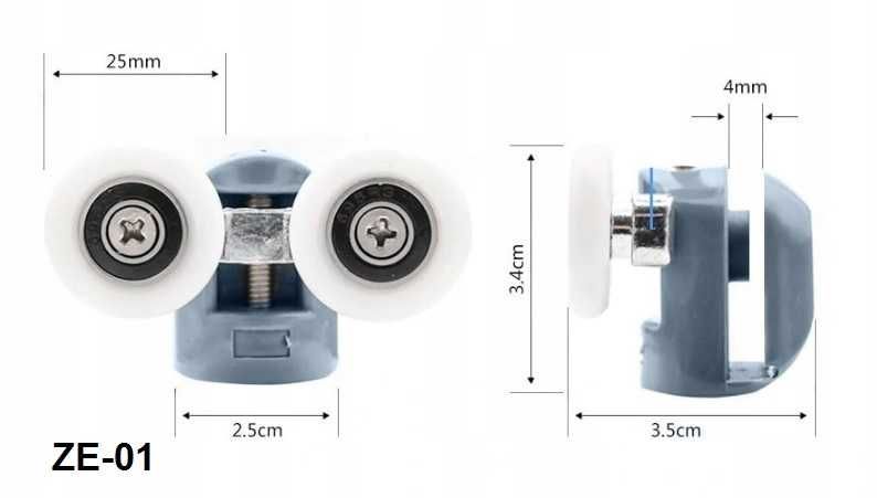 Komplet 8 szt rolek do kabiny prysznicowej - kółka rolki 25 mm ZE-01