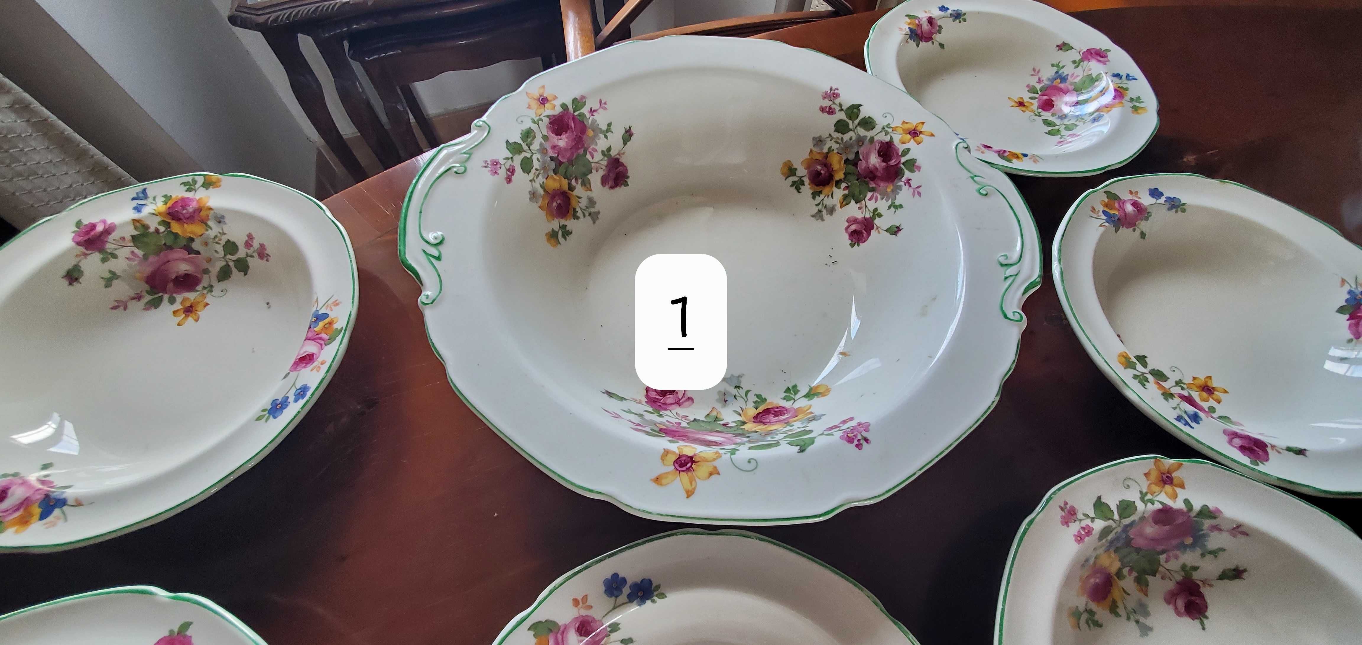 6 Antique Grindley Desert Dishes and Serving Bowl