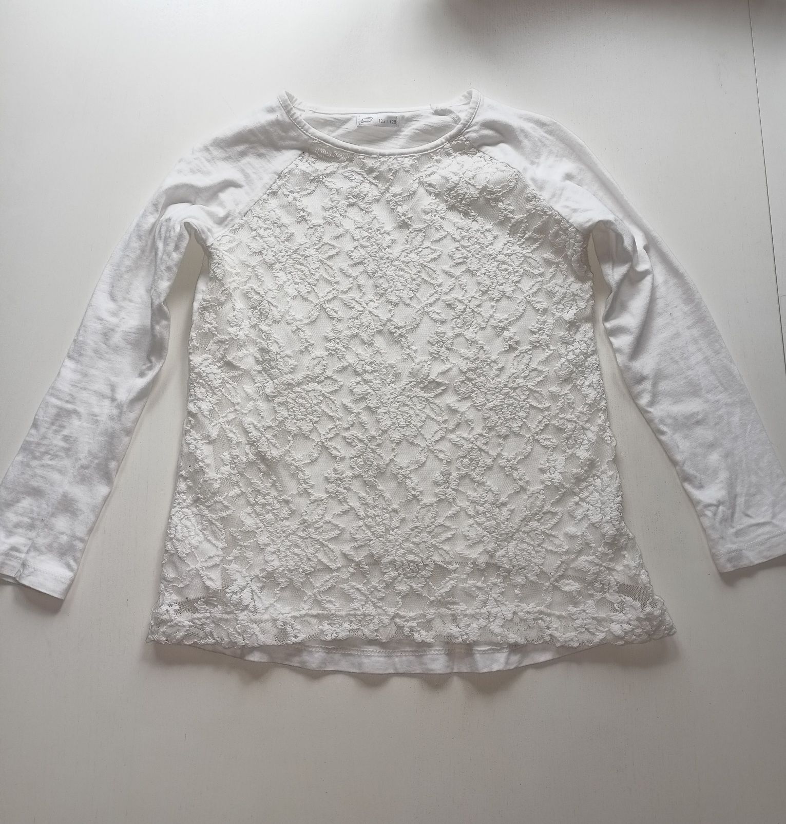 Bluzka koszulka Pepco z koronką biała/ecru rozmiar 122/128