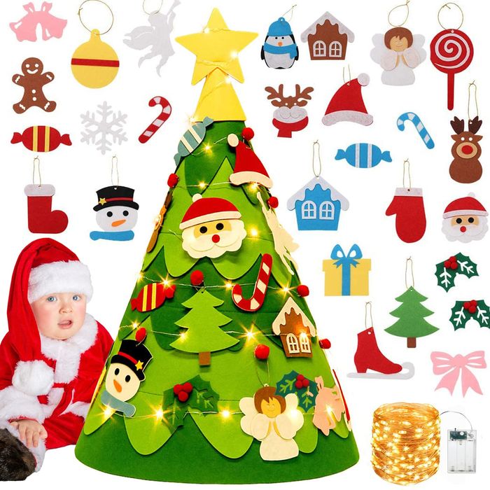 Filcowa Choinka DIY 75 cm z 29 Elementami i Lampkami LED dla Dzieci