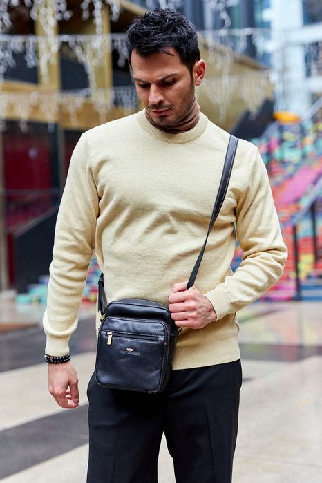 Torba Męska PETERSON Skórzana Listonoszka na Ramię Mała z Kieszonkami