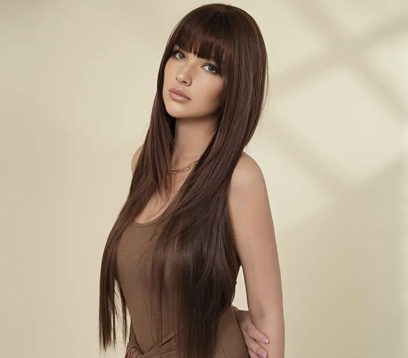 Peruka syntetyczna nowa kolor brąz kasztanowy 86 cm