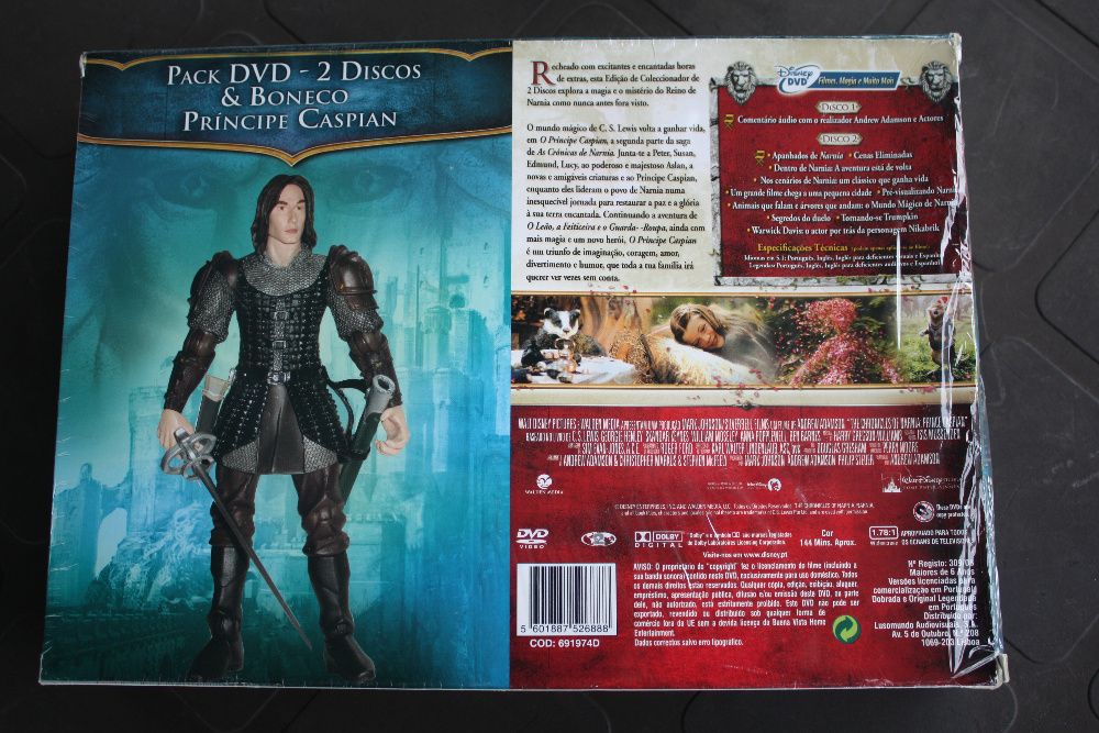 Caixa 2 DVD Disney Crónicas de Narnia com Figura Príncipe Caspian NOVO