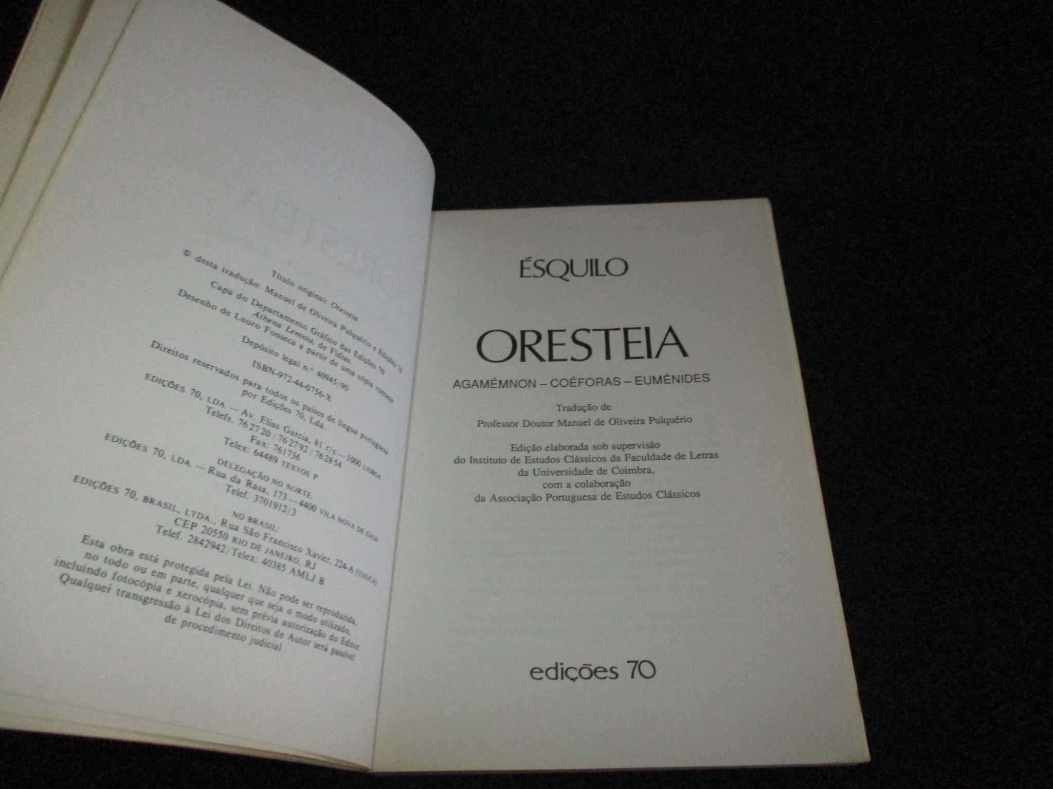 Livro Oresteia Agamémnon Coéforas Euménides Ésquilo