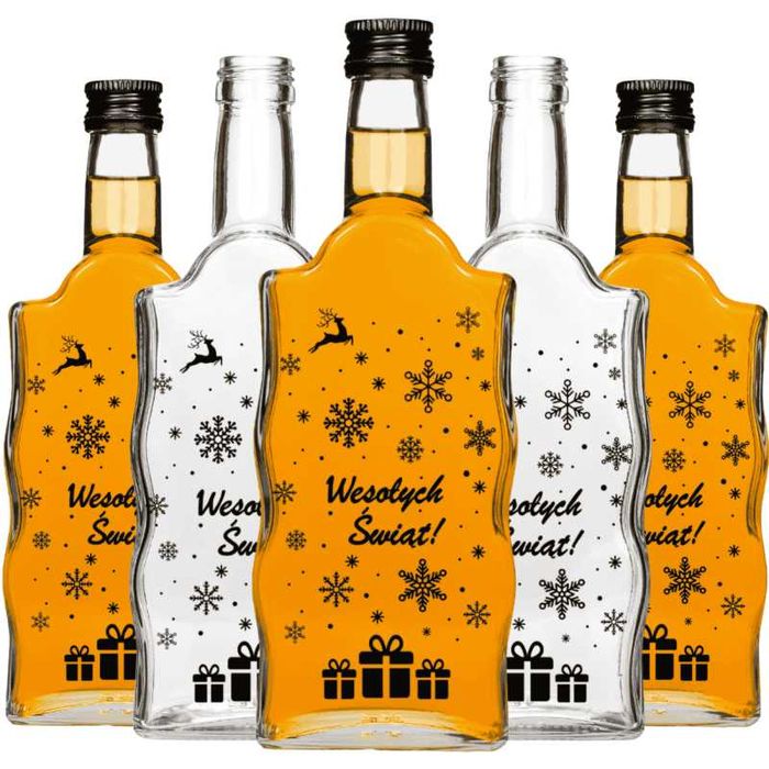 Zestaw 5 sztuk butelek świątecznych z zakrętkami