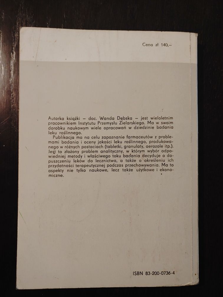 Książka "Metody oceny leku roślinnego"