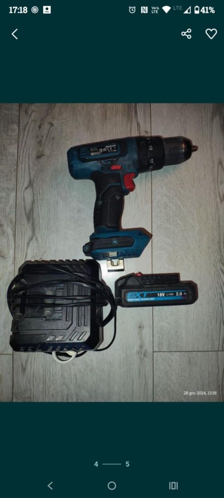 Sprzedam wkrętarkę Erbauer 18 V z baterią,  ładowarką w komplecie