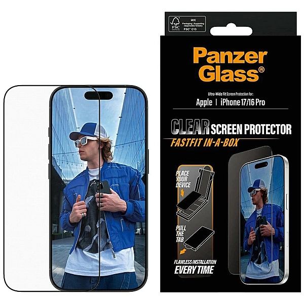 Szkło hartowane PanzerGlass Ultra-Wide Fit Fastfit na iPhone 17 / 16 P
