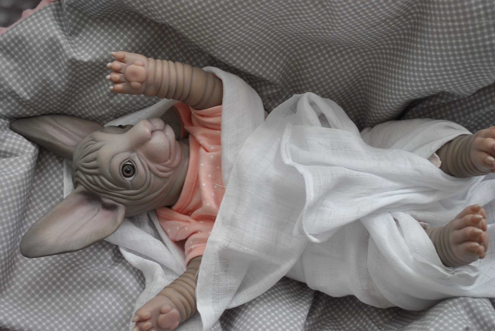kot srebrny sfinx sphinx lalka reborn ręcznie wykonana gotowa