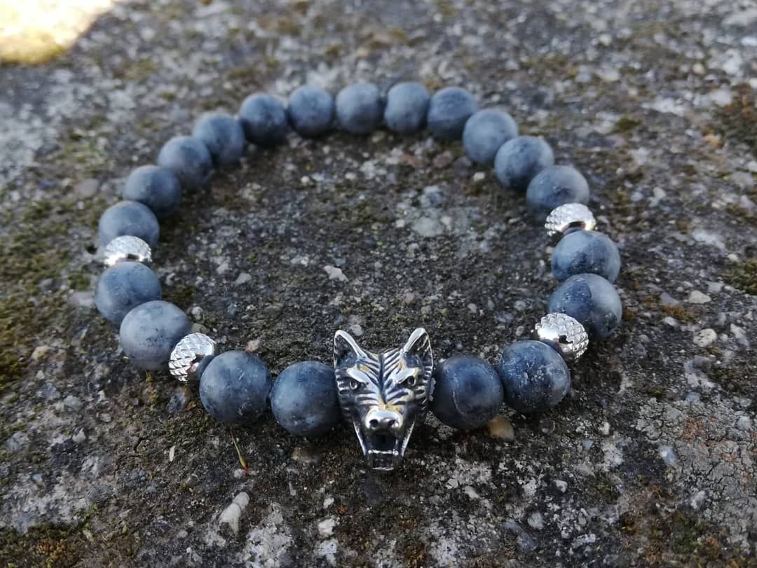 Pulseiras Masculinas Lobo com Pedras Naturais