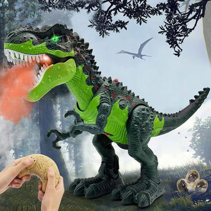 Duży Dinozaur Sterowany Robot T-rex Znosi Jaja Chodzi Para Ryczy Świec