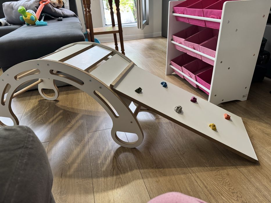 Bujak Montessori + Zjeżdżalnia wspinaczkowa + poduszka szara 85 cm