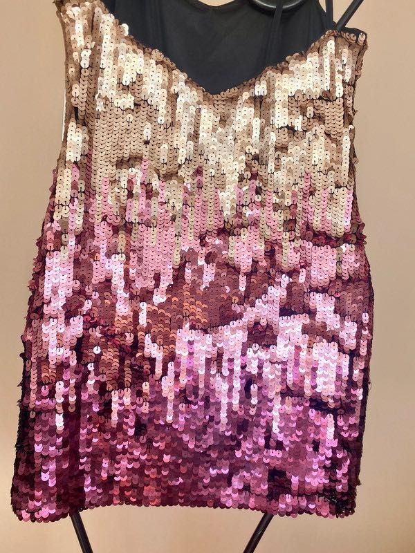 Na wesele/festiwal różowa cekinowa sukienka MINI ombre/glamour