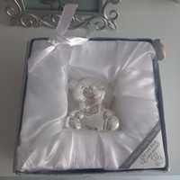 Śliczna srebrna skarbonka miś silver plated Teddy money box figurka