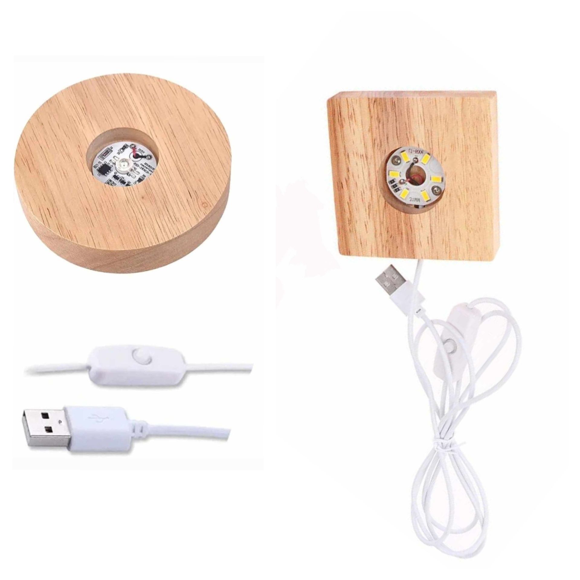 Zestaw dwie drewniane podstawy LED ekspozycja USB