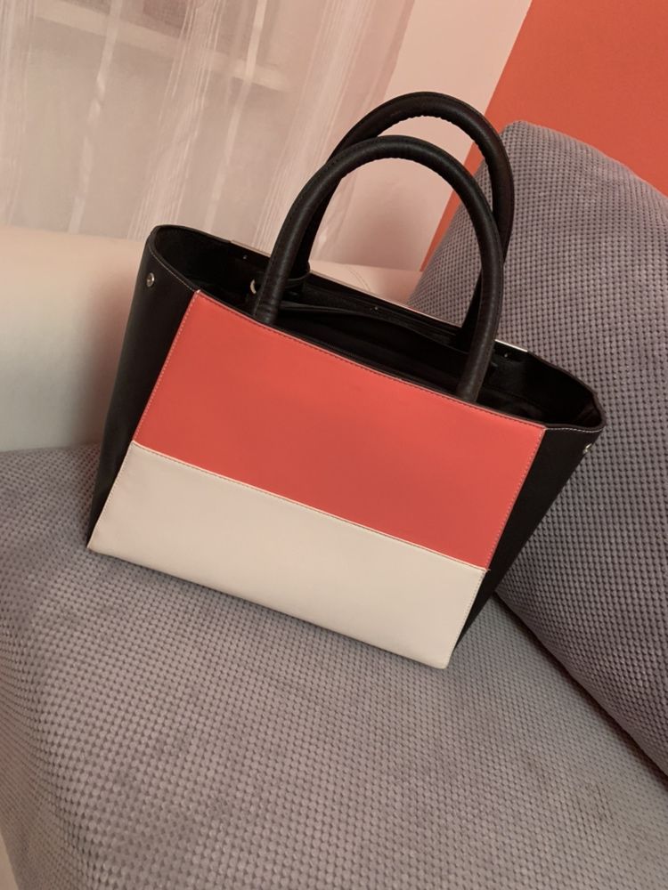 Torebka torba shopper bag czarno biała malinowa