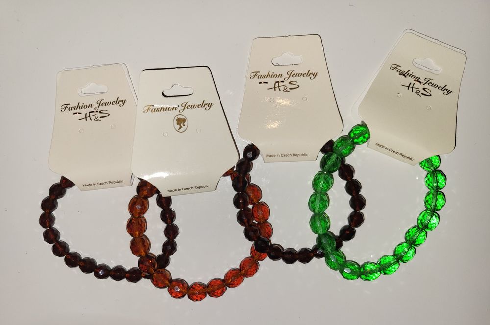 Bransoletki szlifowane szkło zielony brąz fiolet piękne błyszczące