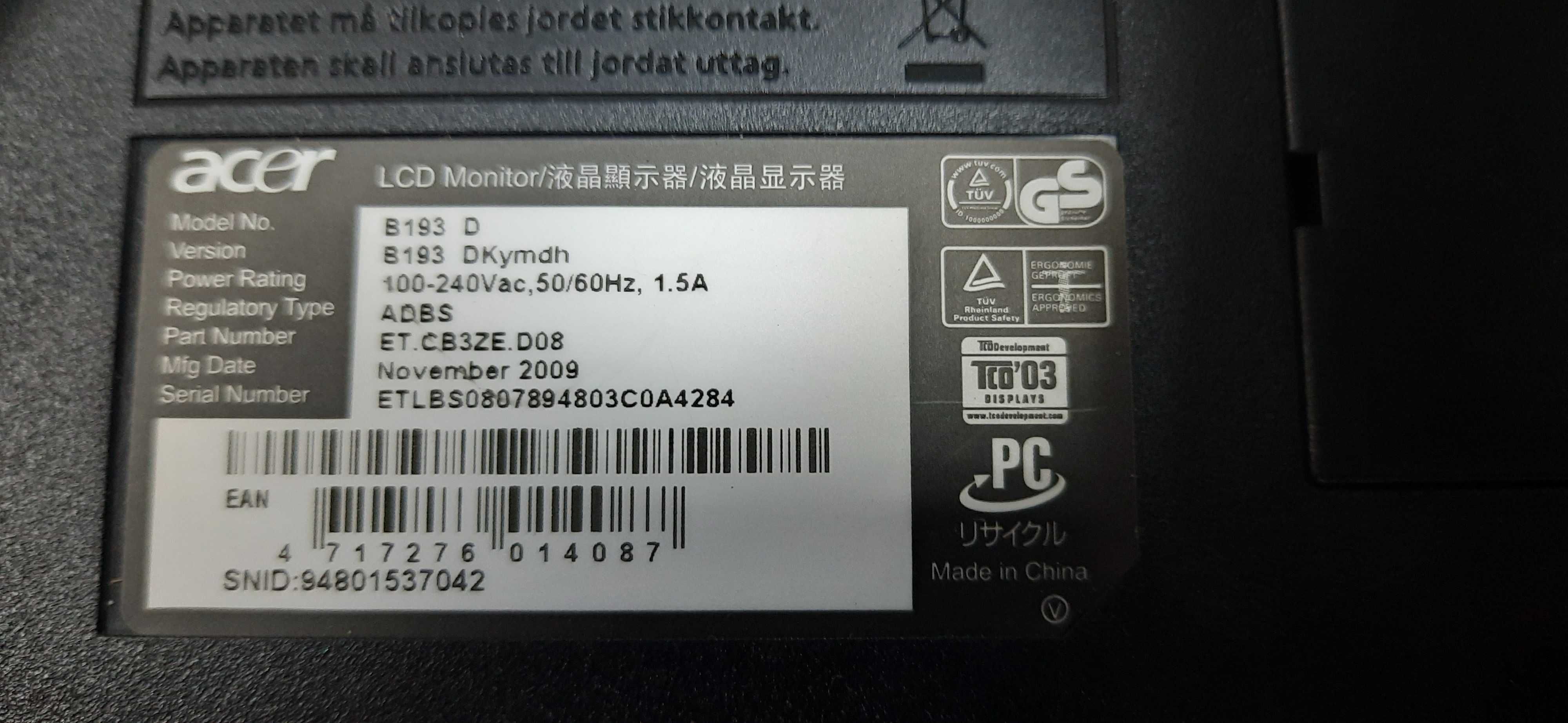монітор Acer B 139 D  19" (1280x1024)