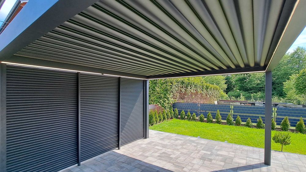 Pergola Aluminium 4x4m -elektrycznie otwierany dach + Oświetlenie