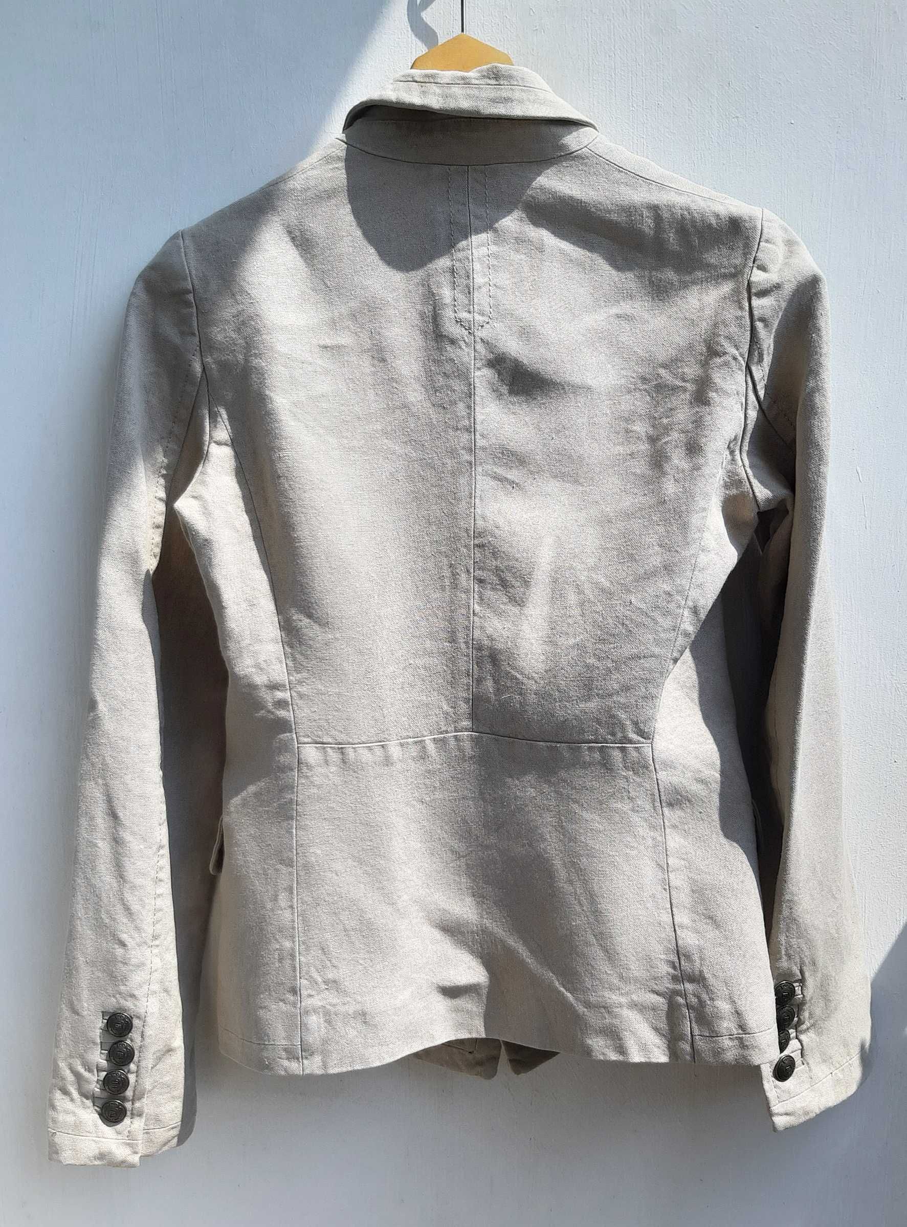 Massimo Dutti lniany dwurzędowy żakiet/ marynarka damska beż r. S