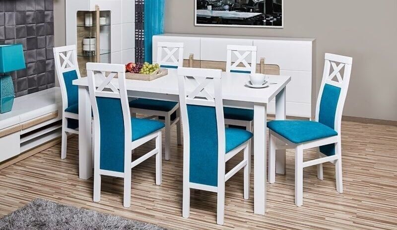 Biały Zestaw Fabio (stół rozkładany + 6 krzeseł) NAJNIŻSZE CENY!