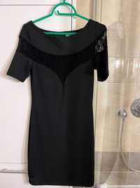 Nowa,piękna sukienka "mala czarna" z koronką w dekolcie,rękawach R. 34