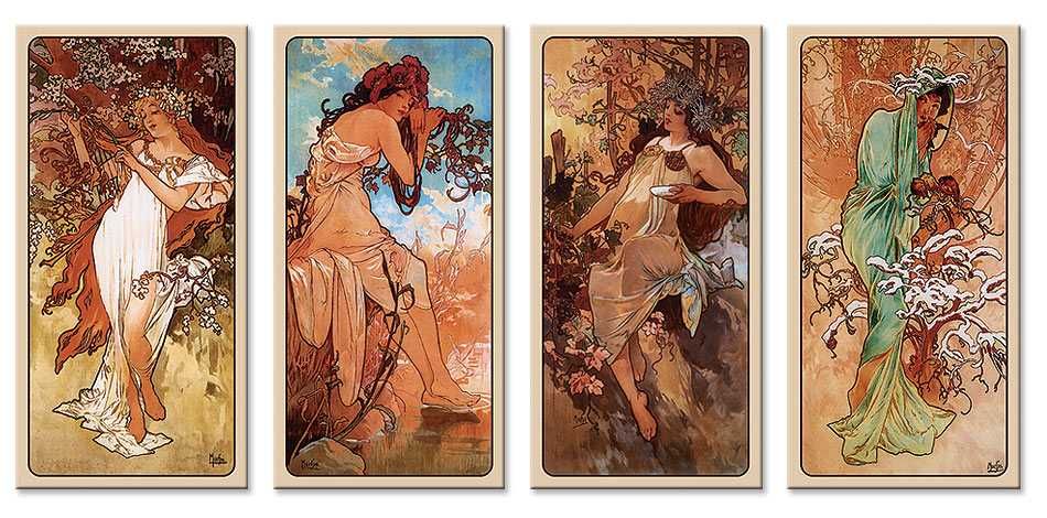 A. MUCHA Cztery Pory Roku 140x70 DRUK na Płótnie [35 cm x 70 cm]