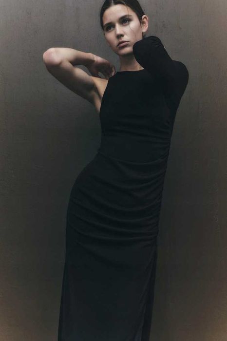 ZARA Luksusowa SUKIENKA asymetryczna drapowana S