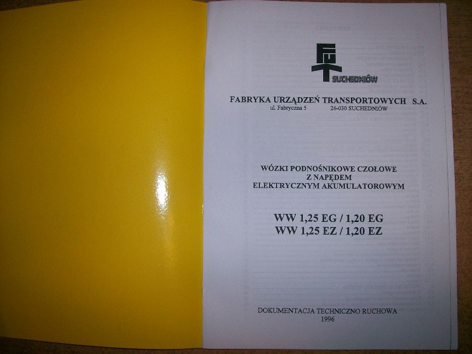 Instrukcja D.T.R. wózka widłowego WW 1,25E Suchedniów, 60 stron