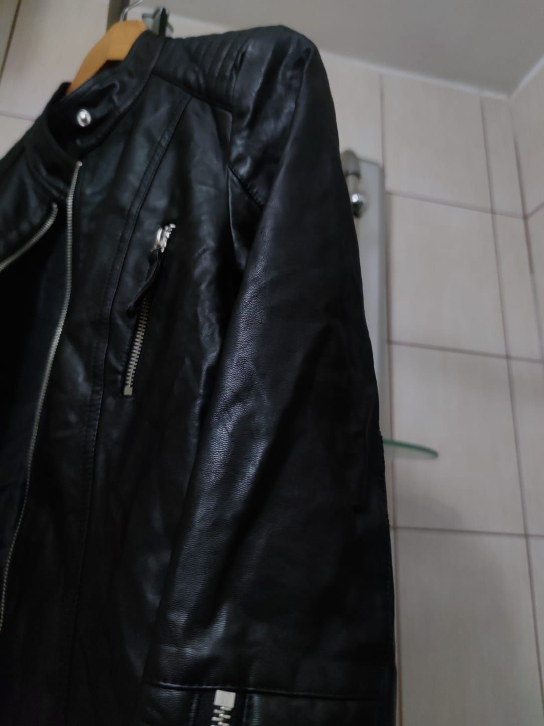 Ramoneska damska czarna L esmara motocyklowa kurtka ekologicznie skórz