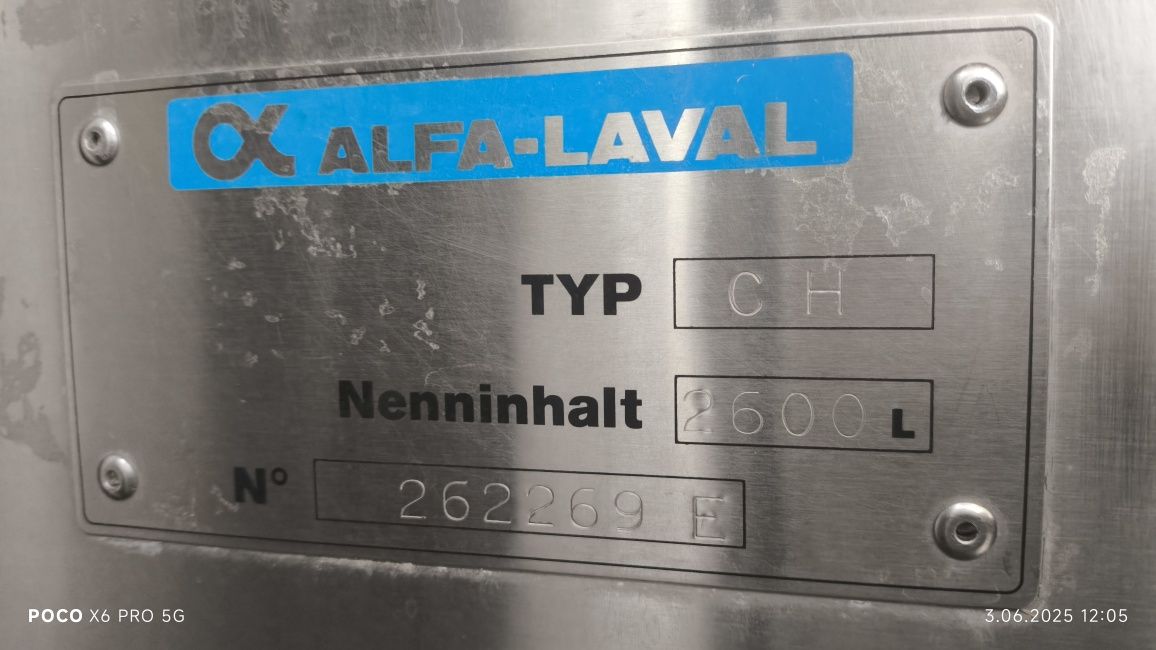 Schładzalnik do mleka zbiornik chłodnia 2600l AlfaLaval nowy agregat