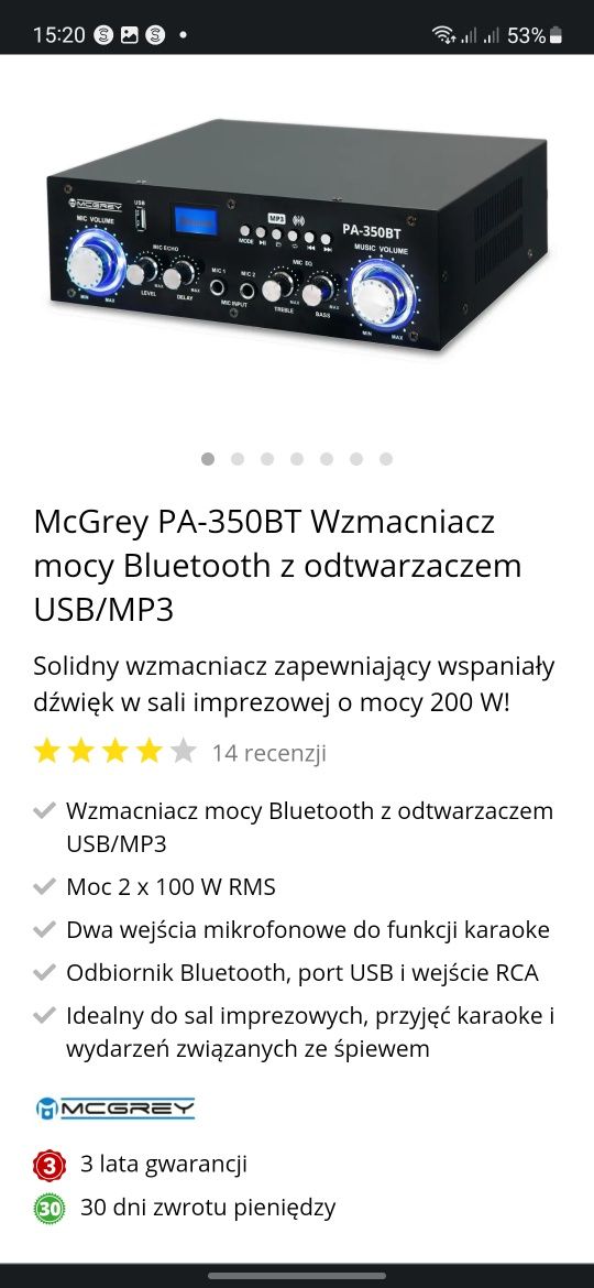 McGrey PA-350BT Wzmacniacz mocy Bluetooth z odtwarzaczem USB/MP3