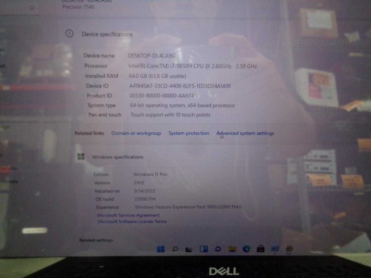Ноутбук Dell Precision 7540 i7 9850H RAM 128 Gb 512 NVIDIA Quadro T100