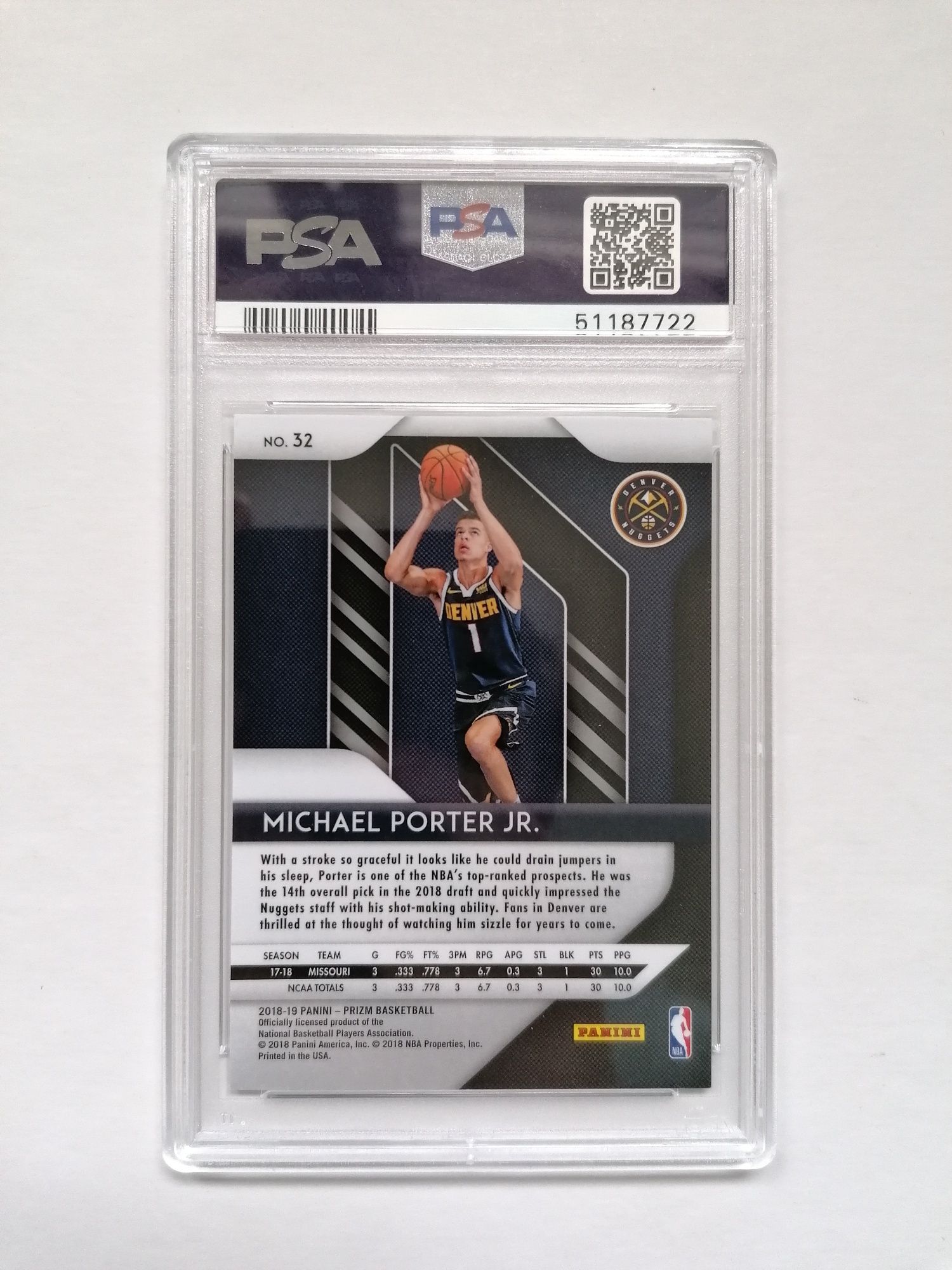 Carta Michael Porter Jr. Panini Prizm Rookie PSA 9