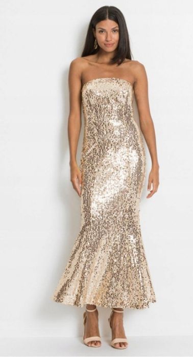 Wyprzedaż sukienka 36 38 złota rybka cekiny wesele świadkowa druhna ma