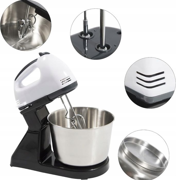 Mikser Ręczny Robot Kuchenny Z Misą Stojakiem 4 Końcówki 7 Biegów Nowy