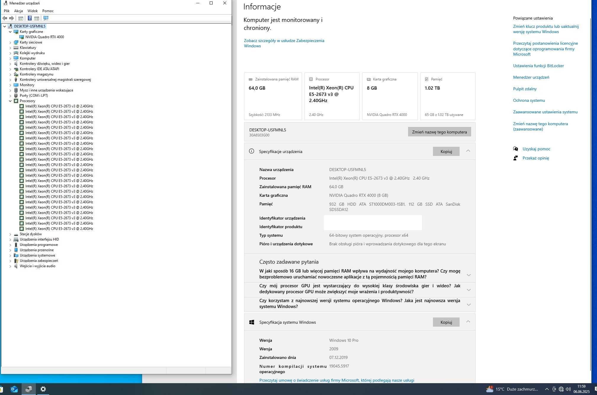 Komputer Intel 24 rdzenie/64GB DDR4/RTX 4000 ThinkStation Xeon LENOVO