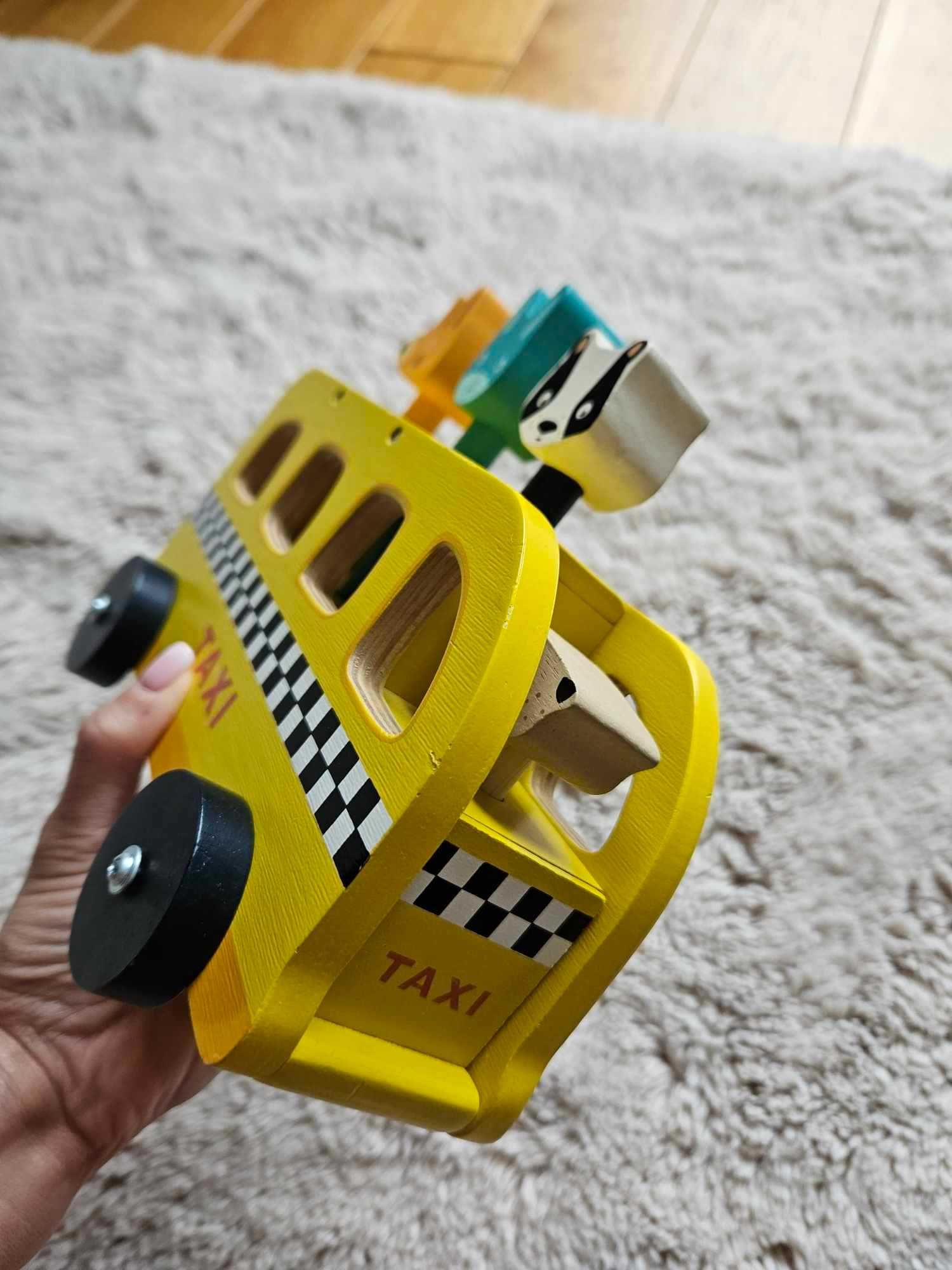 Samochodzik taxi drewniany Tender Leaf Toys