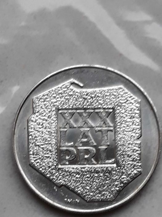 Srebrna moneta 200 złotych z 1974 r. XXX LAT PRL - mapka, nieużywana.