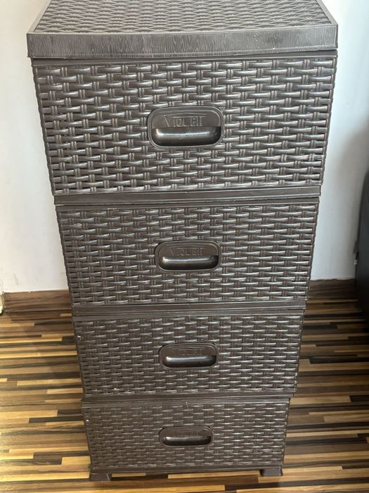 Komoda, szafka, organizer, regał rattan, 4 szuflady, 2 sztuki