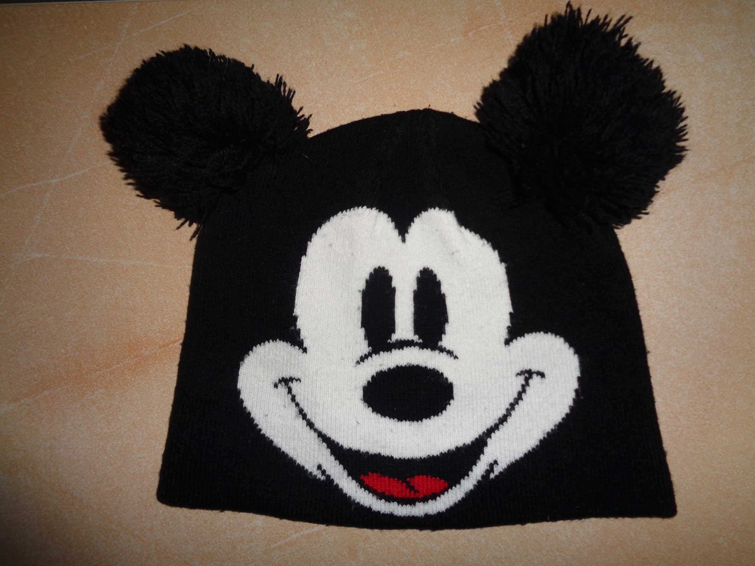 DIVIDED H&M Disney czarna z uszami pomponami czapka Myszka Miki